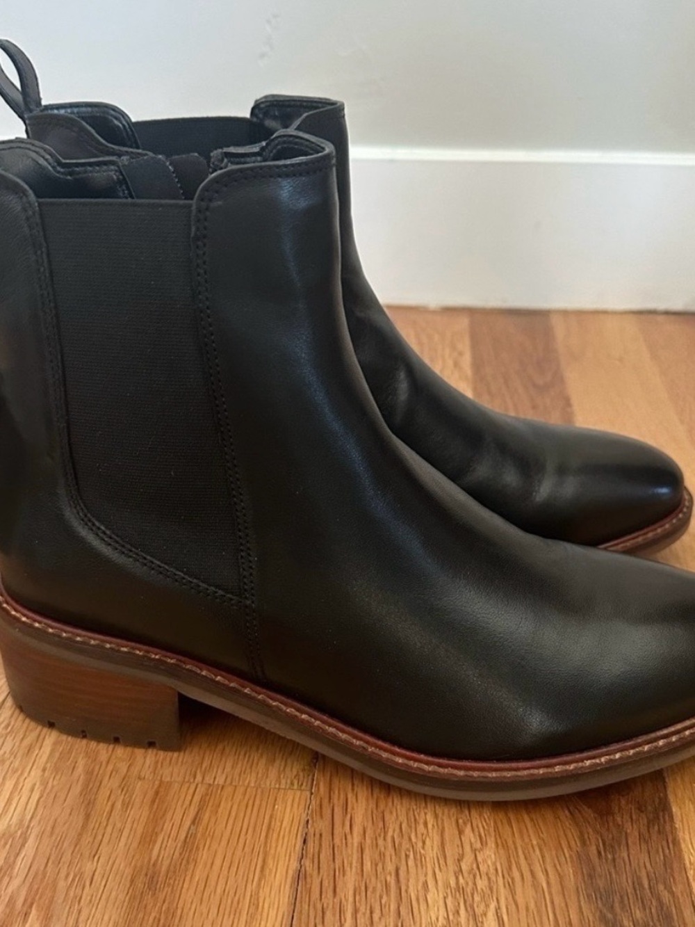 Joie Black Leather Chelsea Ankle Boots with Stacked Heel
